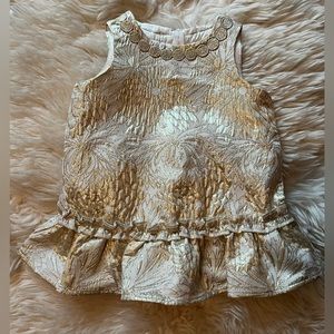 Lilly Pulitzer Gold Metallic Sleeveless Floral Gold Metallic Hamden Dress, 6-12m